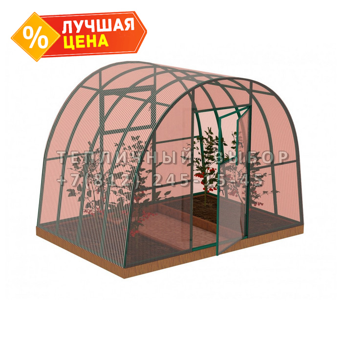 Теплица из поликарбоната-фито Усиленная Арочная 2,5х2 h=2 м профиль 30х30 мм Зеленый